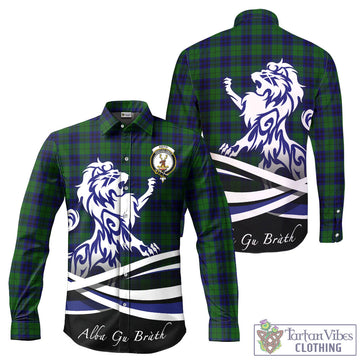 Keith Modern Tartan Long Sleeve Button Up Shirt with Alba Gu Brath Regal Lion Emblem