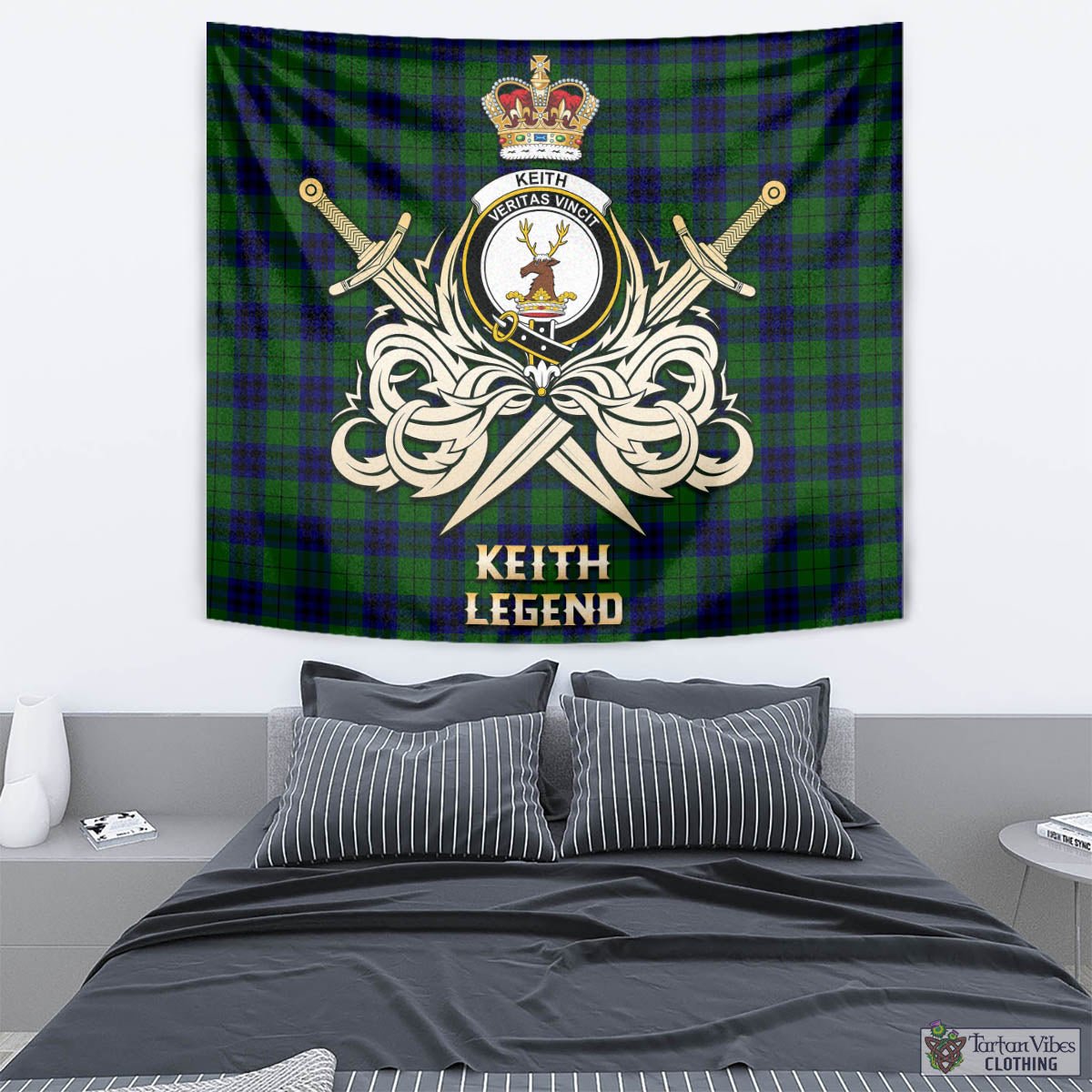 Tartan Vibes Clothing Keith Modern Tartan Tapestry with Clan Crest and the Golden Sword of Courageous Legacy