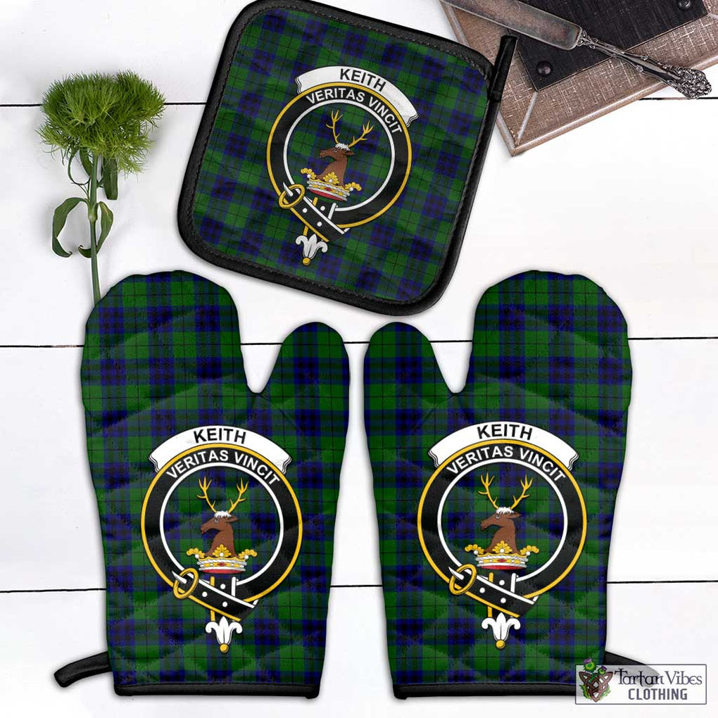 Keith Modern Tartan Combo Oven Mitt & Pot-Holder with Family Crest Combo 1 Oven Mitt & 1 Pot-Holder Black - Tartan Vibes Clothing