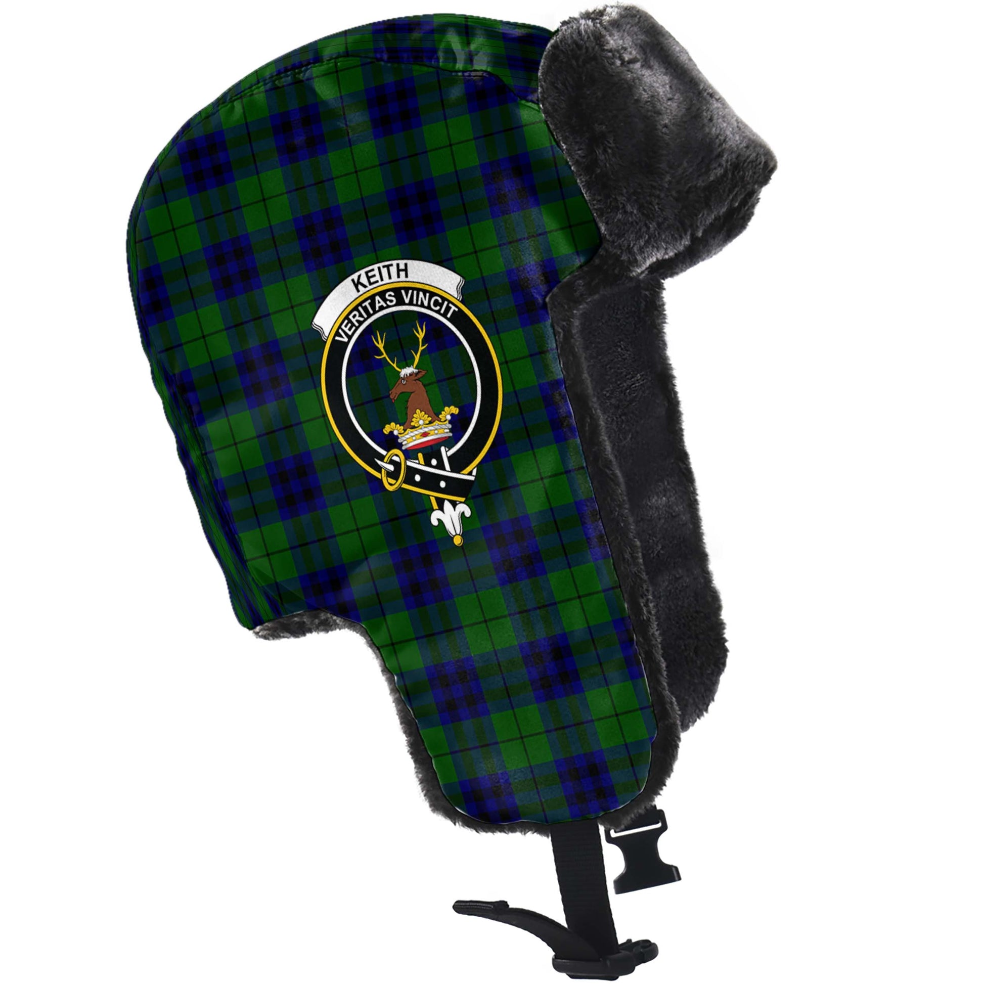 Keith Modern Tartan Winter Trapper Hat with Family Crest - Tartanvibesclothing