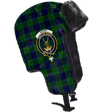 Keith Modern Tartan Winter Trapper Hat with Family Crest