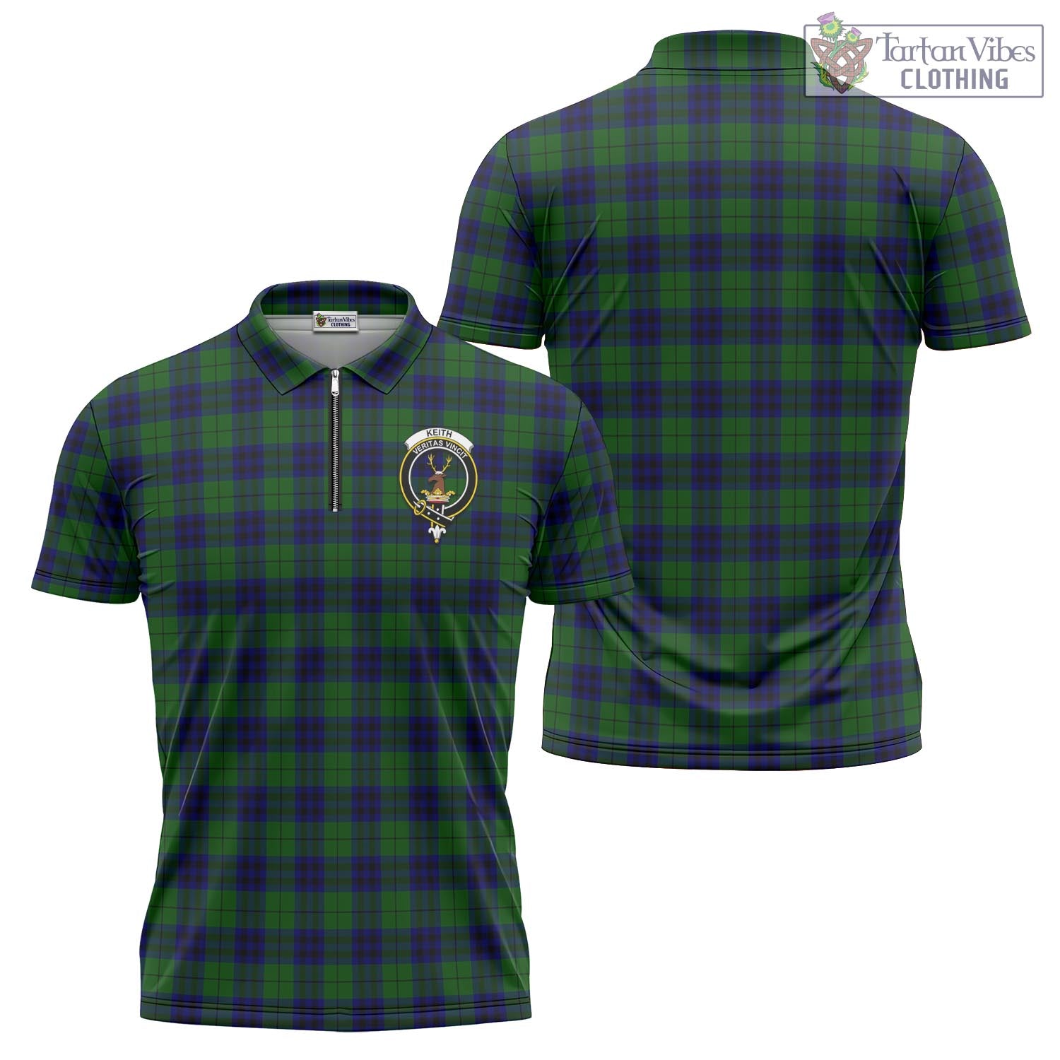 Tartan Vibes Clothing Keith Modern Tartan Zipper Polo Shirt with Family Crest