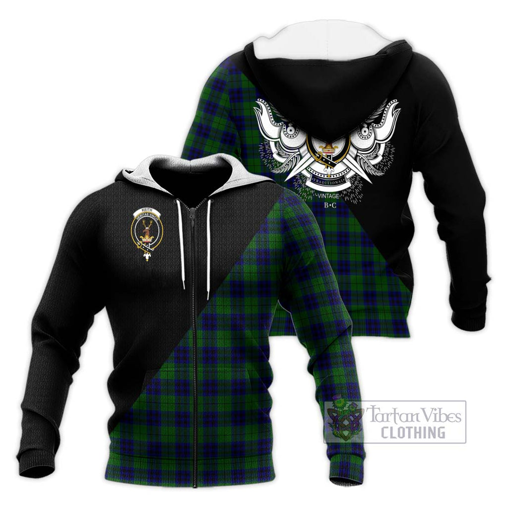 Keith Modern Tartan Knitted Hoodie with Family Crest and Military Logo Style Unisex Knitted Zip Hoodie - Tartanvibesclothing Shop