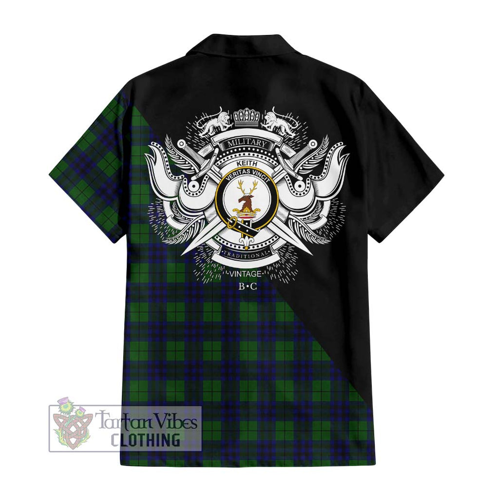 Keith Modern Tartan Short Sleeve Button Shirt with Family Crest and Military Logo Style - Tartanvibesclothing Shop