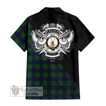 Keith Modern Tartan Short Sleeve Button Shirt with Family Crest and Military Logo Style