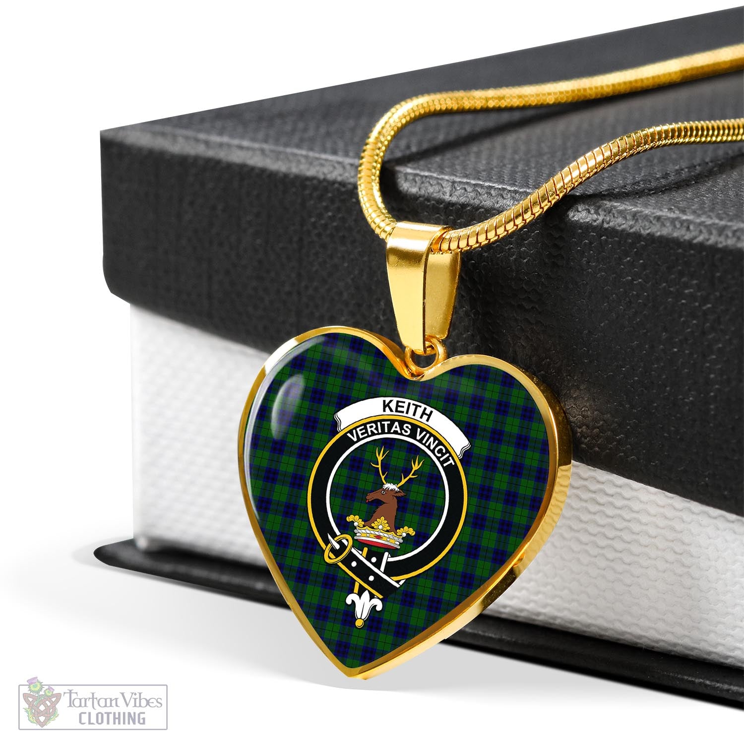 Tartan Vibes Clothing Keith Modern Tartan Heart Necklace with Family Crest