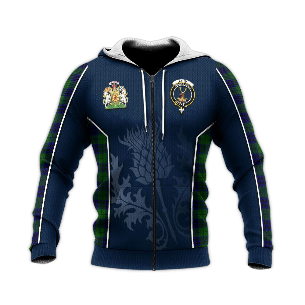 Tartan Vibes Clothing Keith Modern Tartan Knitted Hoodie with Family Crest and Scottish Thistle Vibes Sport Style