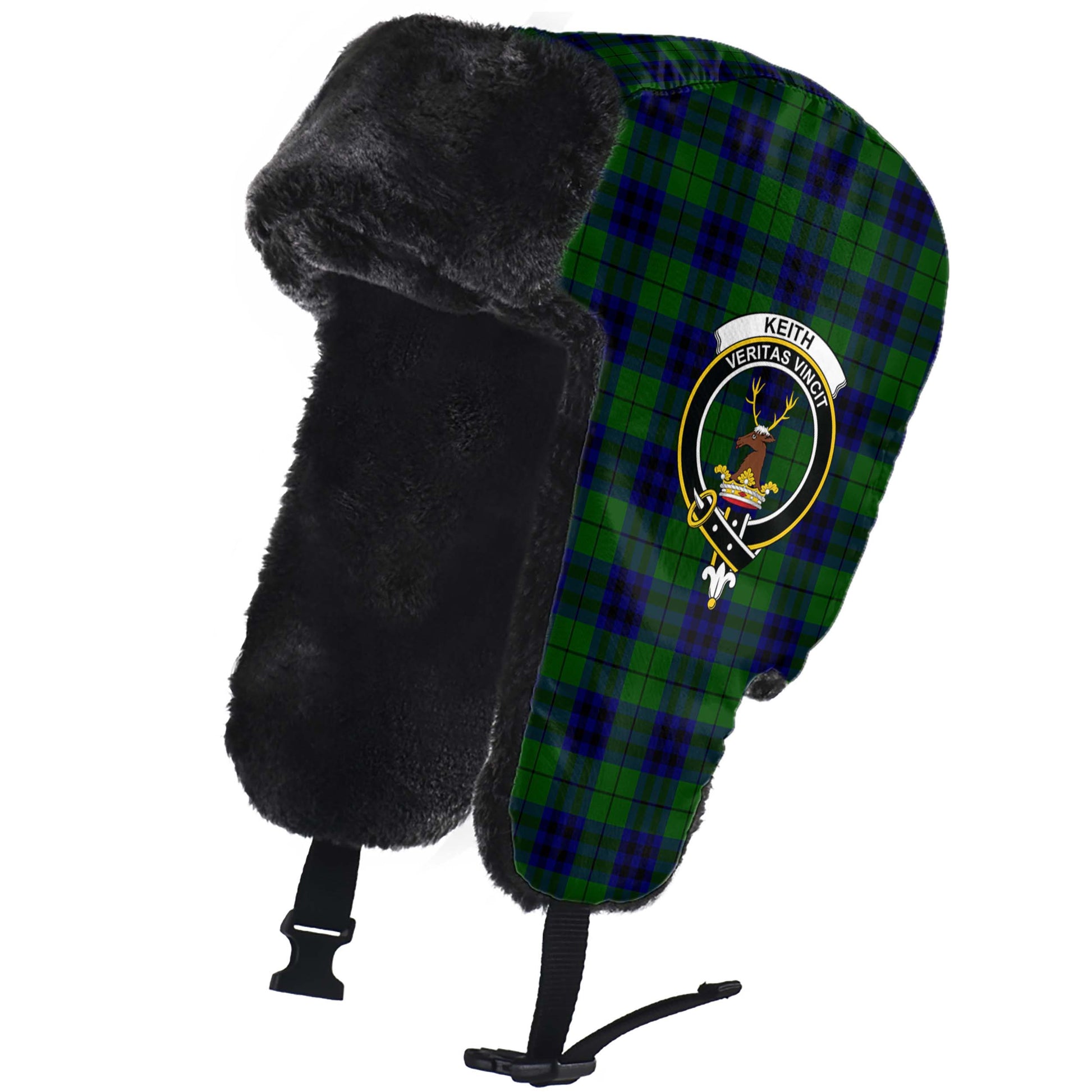 Keith Modern Tartan Winter Trapper Hat with Family Crest - Tartanvibesclothing