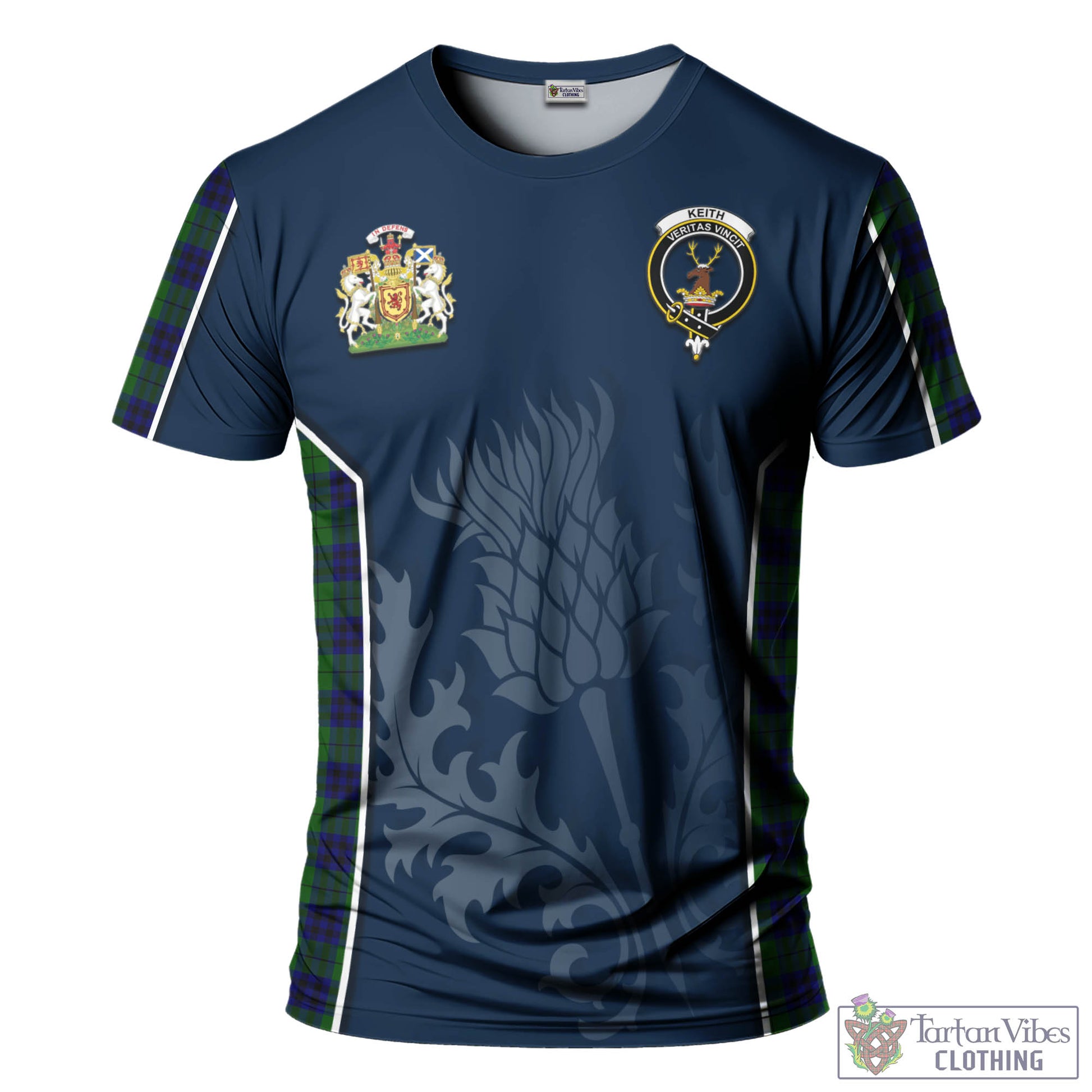 Tartan Vibes Clothing Keith Modern Tartan T-Shirt with Family Crest and Scottish Thistle Vibes Sport Style