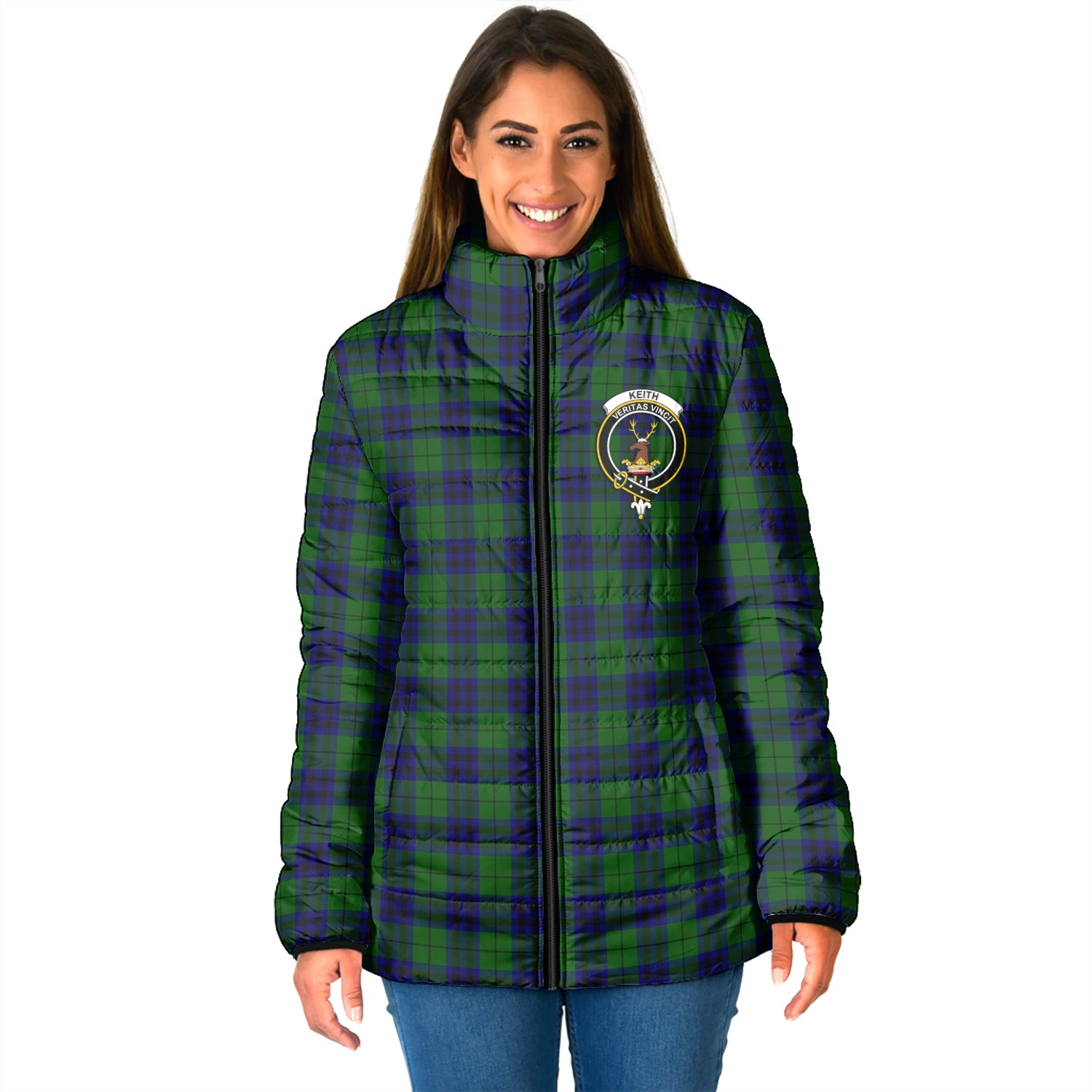 Keith Modern Tartan Padded Jacket with Family Crest - Tartan Vibes Clothing