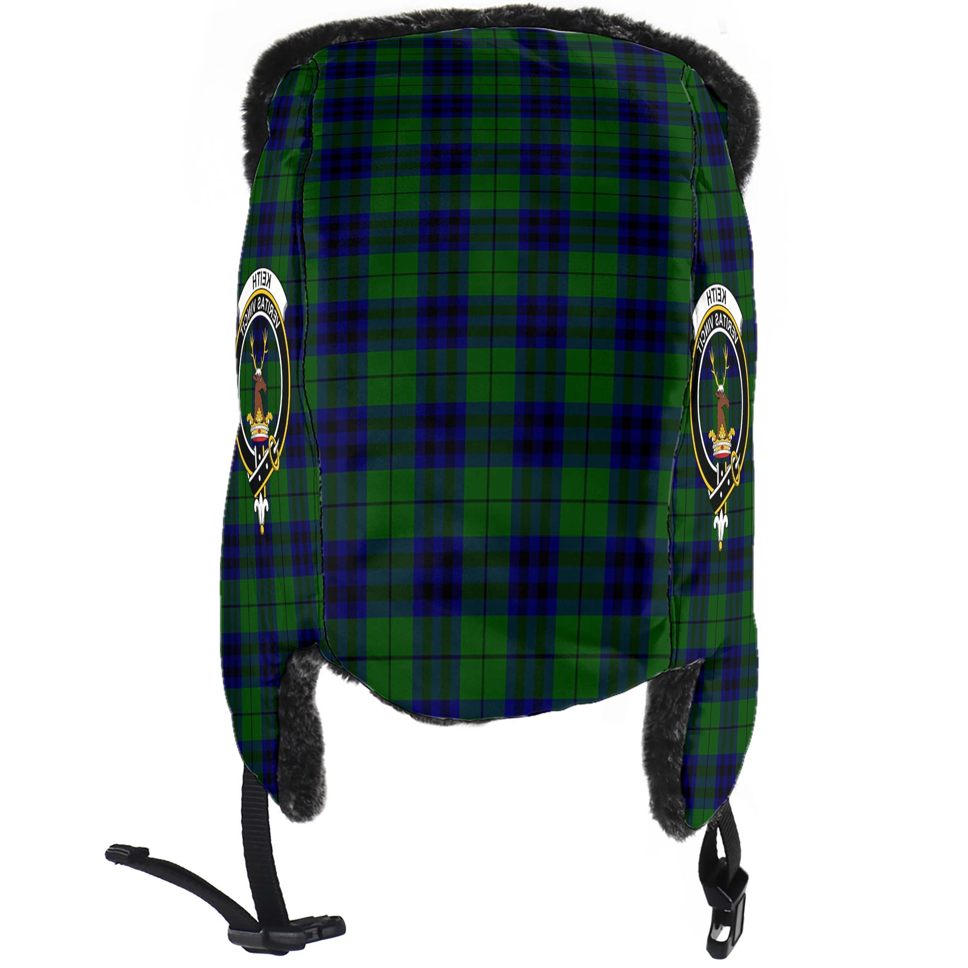 Keith Modern Tartan Winter Trapper Hat with Family Crest - Tartanvibesclothing