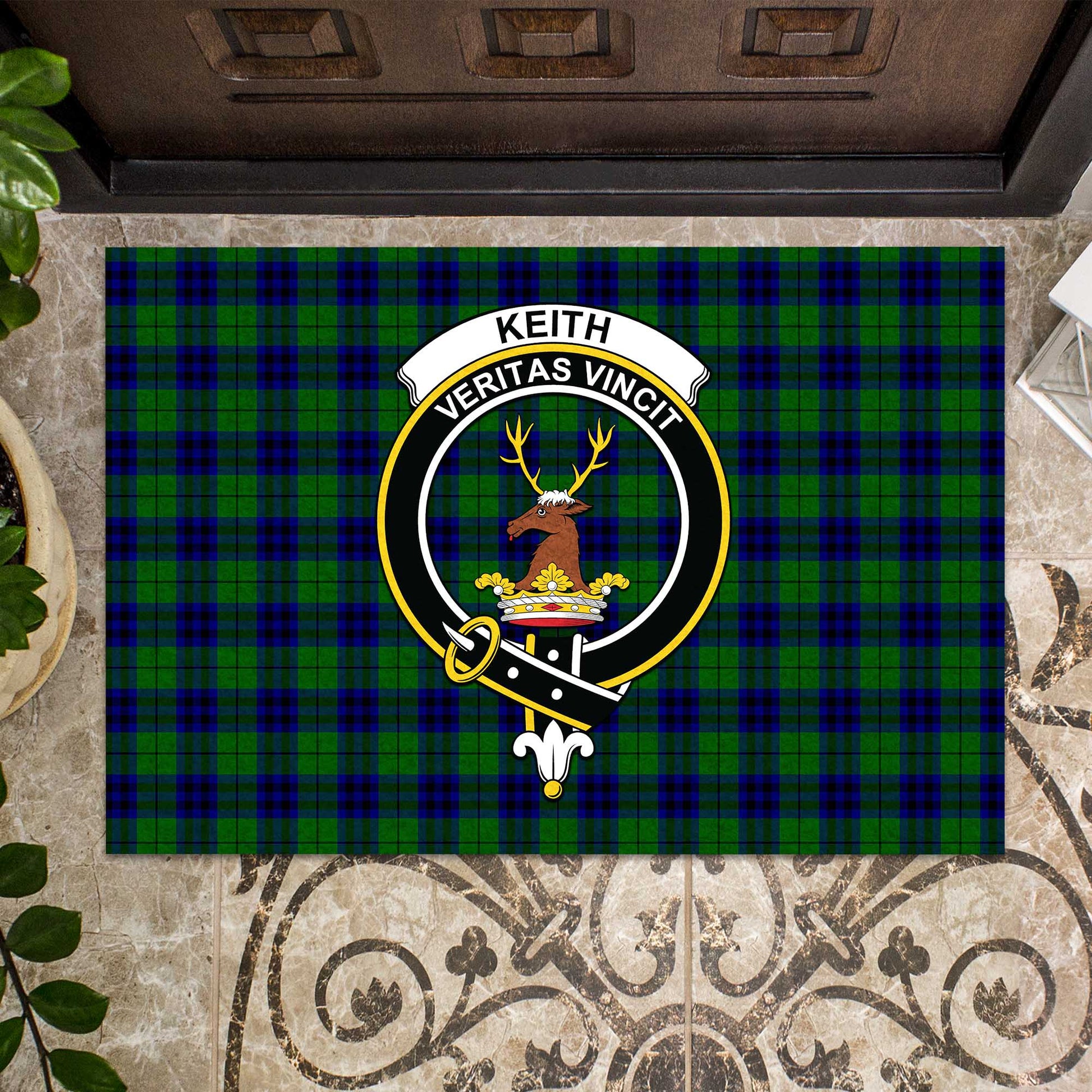 Keith Modern Tartan Door Mat with Family Crest - Tartanvibesclothing