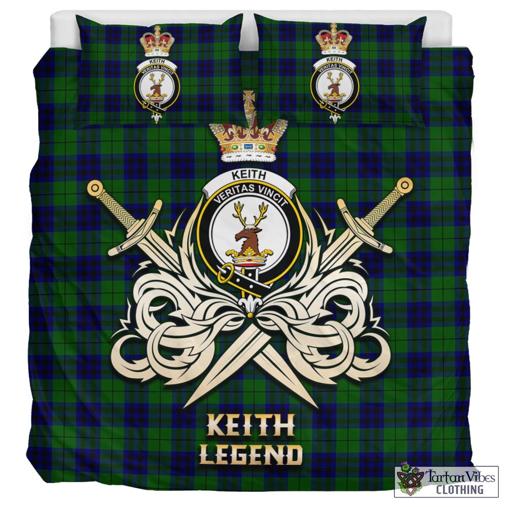 Tartan Vibes Clothing Keith Modern Tartan Bedding Set with Clan Crest and the Golden Sword of Courageous Legacy