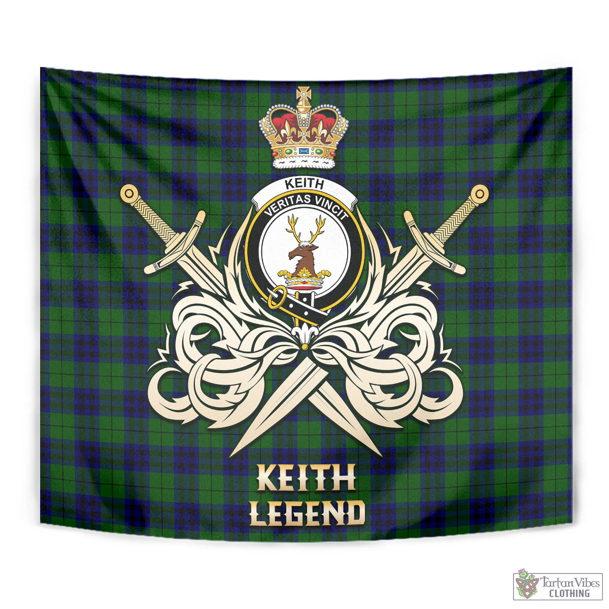 Tartan Vibes Clothing Keith Modern Tartan Tapestry with Clan Crest and the Golden Sword of Courageous Legacy