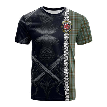 Kelly Tartan Cotton T-shirt with Family Crest Cross Sword Thistle Celtic Vibes Kid's Shirt - Tartan Vibes Clothing