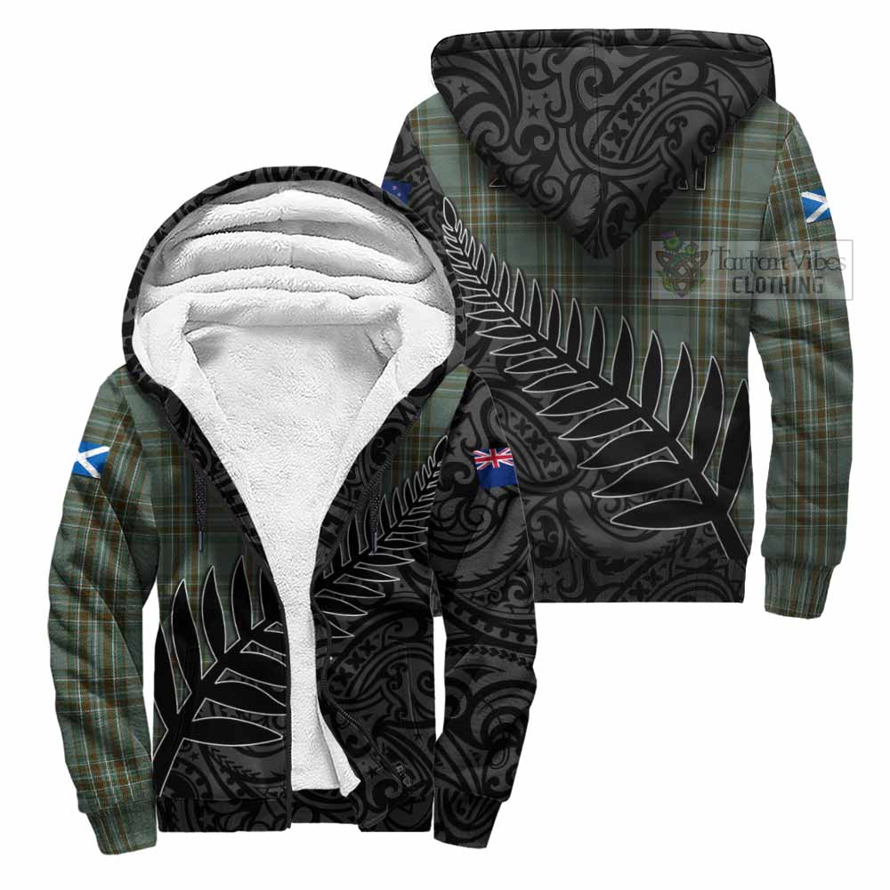 Tartan Vibes Clothing Kelly Crest Tartan Sherpa Hoodie with New Zealand Silver Fern Half Style