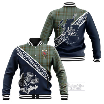 Kelly Tartan Baseball Jacket Featuring Thistle and Scotland Map Unisex - Tartan Vibes Clothing