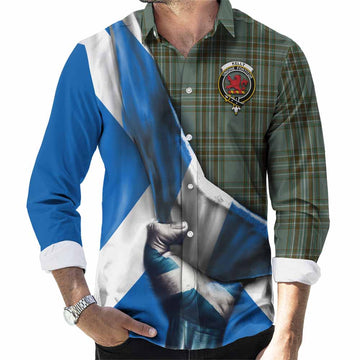 Kelly Tartan Long Sleeve Button Shirt with Family Crest Scotland Patriotic Style