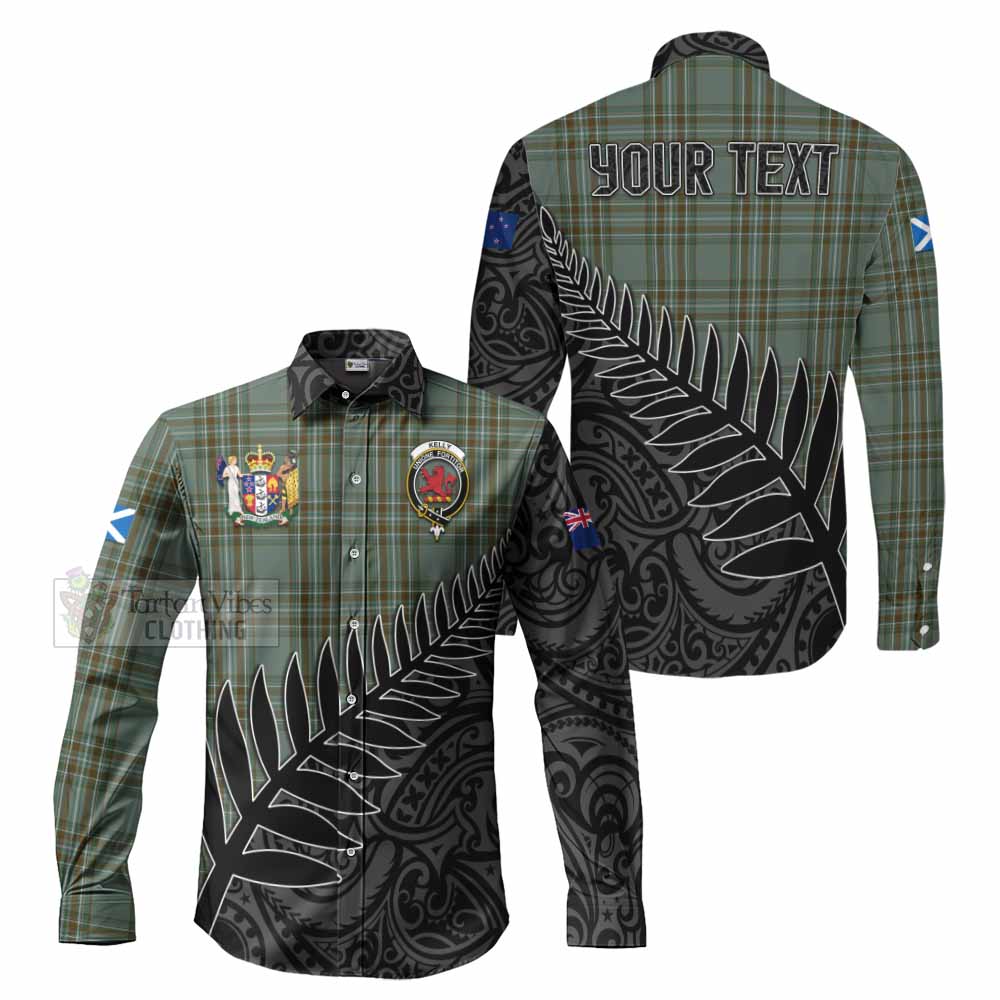 Tartan Vibes Clothing Kelly Crest Tartan Long Sleeve Button Shirt with New Zealand Silver Fern Half Style