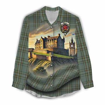 Kelly Tartan Family Crest Women's Casual Shirt with Scottish Ancient Castle Style Female - Tartan Vibes Clothing