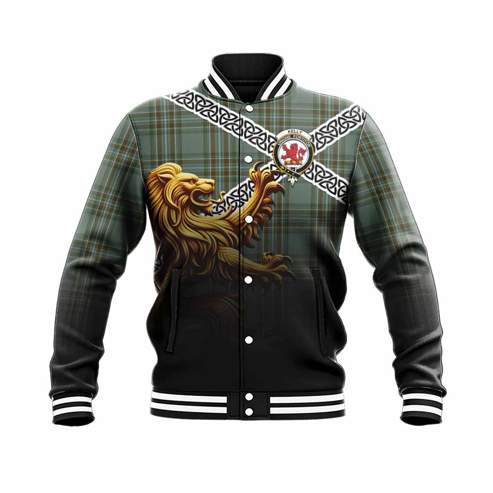 Kelly Crest Tartan Baseball Jacket with Golden Lion Emblem Celtic Style Unisex - Tartan Vibes Clothing
