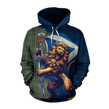 Kelly Tartan Family Crest Cotton Hoodie with Scottish Majestic Lion Pullover Hoodie XS - Tartan Vibes Clothing