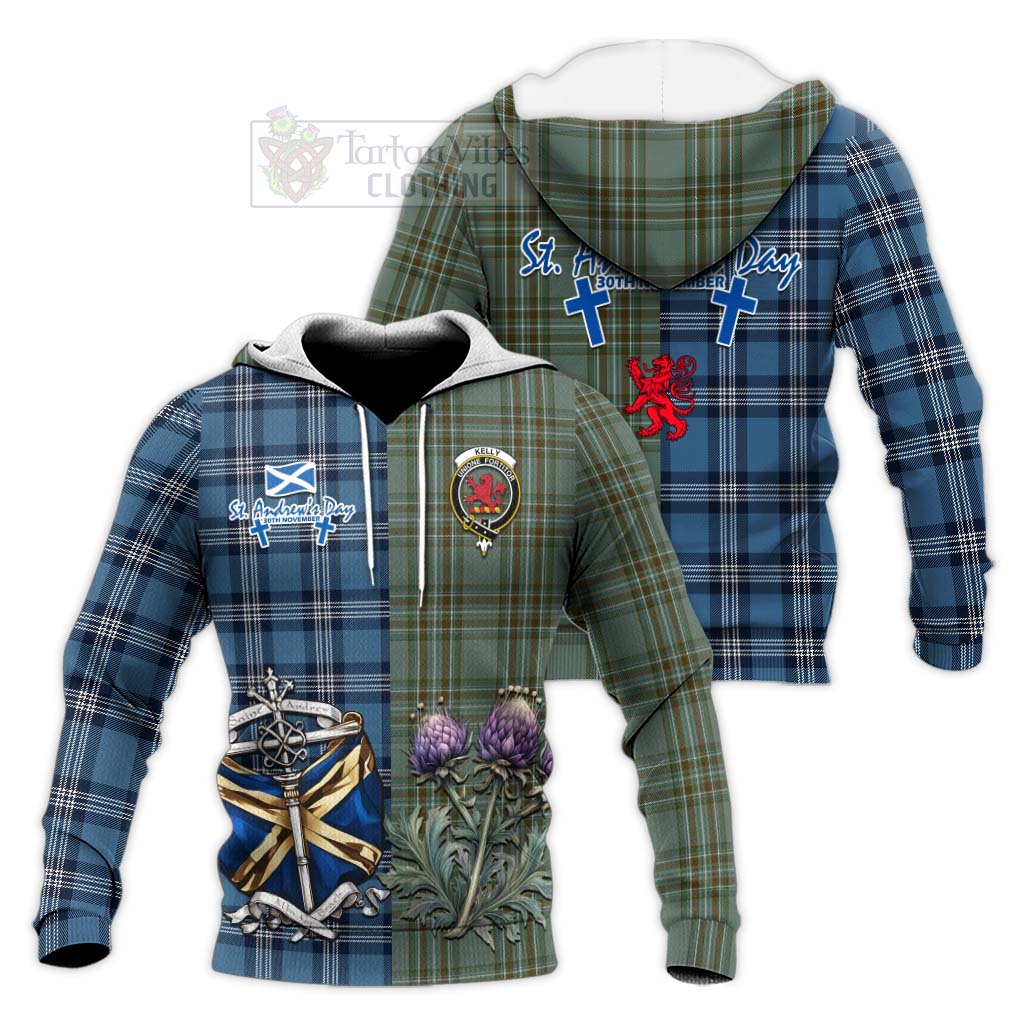 Tartan Vibes Clothing Kelly Tartan Knitted Hoodie Happy St. Andrew's Day Half Tartan Style