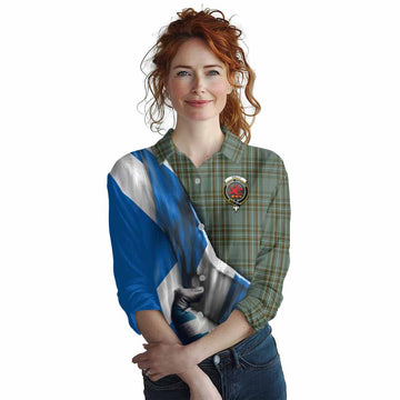 Kelly Tartan Women's Casual Shirt with Family Crest Scotland Patriotic Style