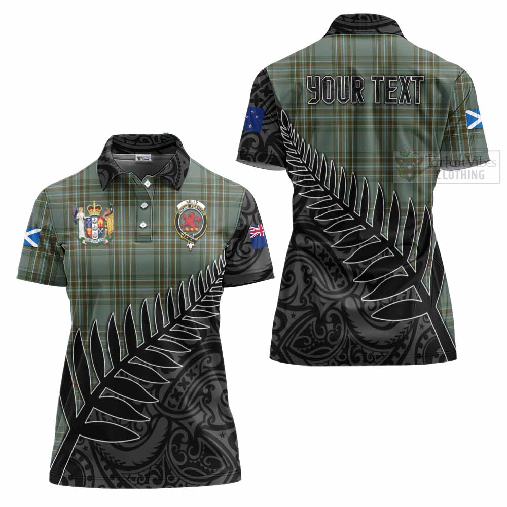 Tartan Vibes Clothing Kelly Crest Tartan Women's Polo Shirt with New Zealand Silver Fern Half Style