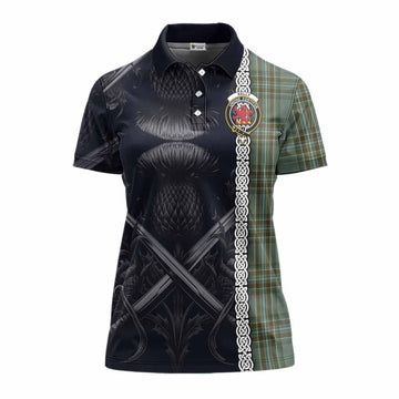 Kelly Tartan Women's Polo Shirt with Family Crest Cross Sword Thistle Celtic Vibes Women - Tartan Vibes Clothing