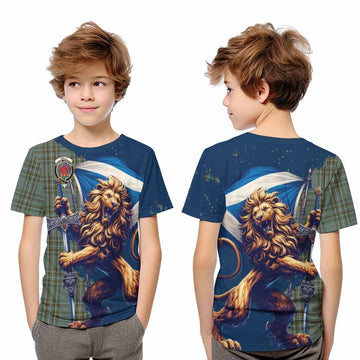 Kelly Tartan Family Crest Kid T-Shirt with Scottish Majestic Lion