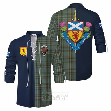 Kelly Tartan Ghillie Kilt Shirt Alba with Scottish Lion Royal Arm Half Style Men - Tartan Vibes Clothing