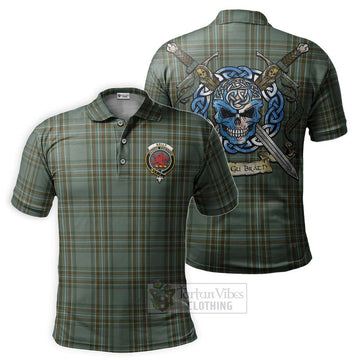 Kelly Tartan Polo Shirt with Family Crest Celtic Skull Style