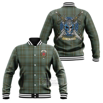 Kelly Tartan Baseball Jacket with Family Crest Celtic Skull Style Unisex - Tartan Vibes Clothing