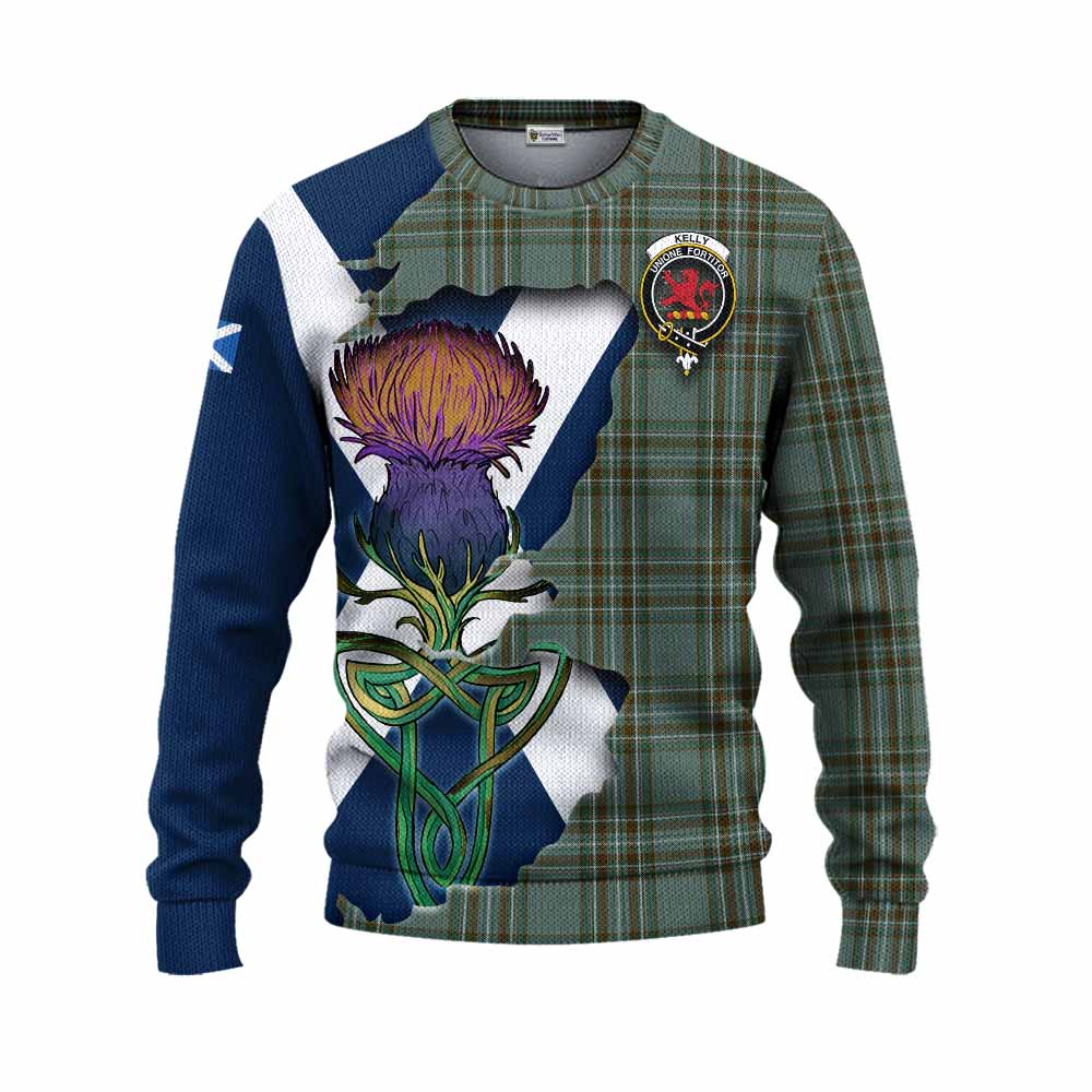 Kelly Tartan Family Crest Knitted Sweater Scottish Thistle Celtic Inspired Unisex - Tartan Vibes Clothing