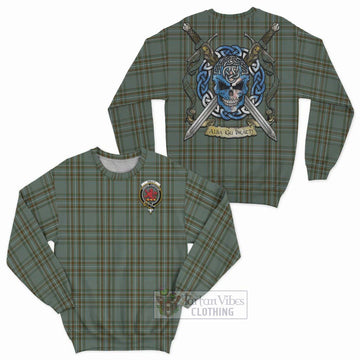 Kelly Tartan Sweatshirt with Family Crest Celtic Skull Style