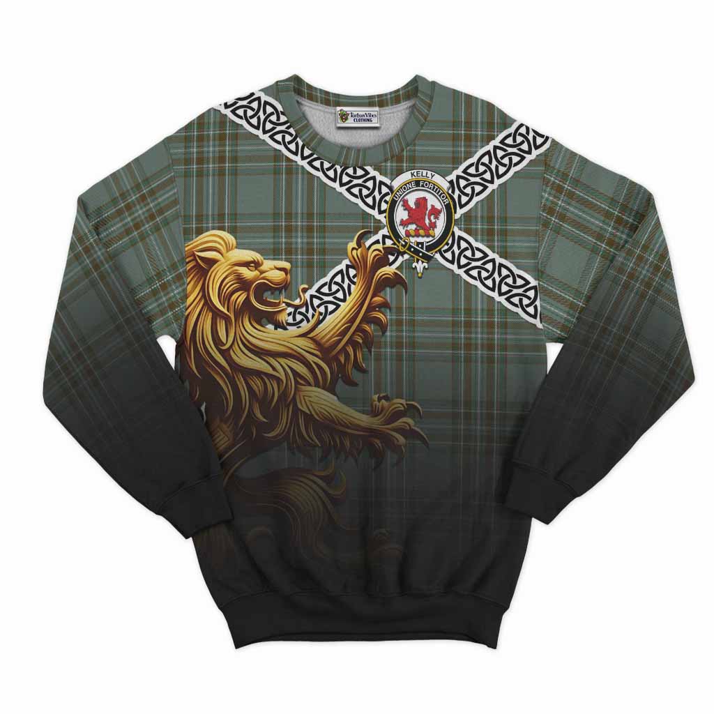 Kelly Crest Tartan Sweatshirt with Golden Lion Emblem Celtic Style Unisex - Tartan Vibes Clothing