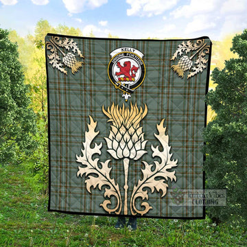 Kelly Tartan Quilt with Family Crest and Golden Thistle Style