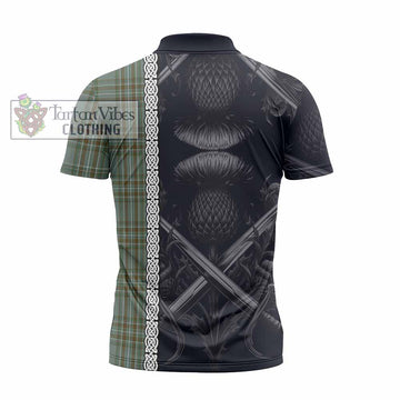 Kelly Tartan Zipper Polo Shirt with Family Crest Cross Sword Thistle Celtic Vibes - Tartan Vibes Clothing