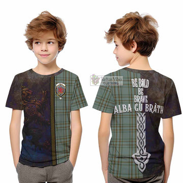 Kelly Tartan Family Crest Kid T-Shirt Alba Gu Brath Be Brave Lion Ancient Style - Tartan Vibes Clothing