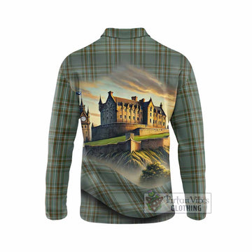 Kelly Tartan Family Crest Long Sleeve Polo Shirt with Scottish Ancient Castle Style - Tartan Vibes Clothing