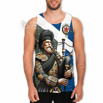 Kelly Tartan Men's Tank Top with Family Crest Scottish Bagpiper Vibes