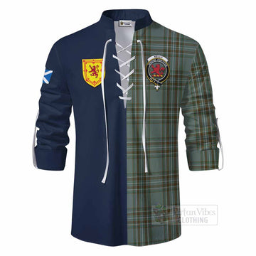 Kelly Tartan Ghillie Kilt Shirt Alba with Scottish Lion Royal Arm Half Style - Tartan Vibes Clothing