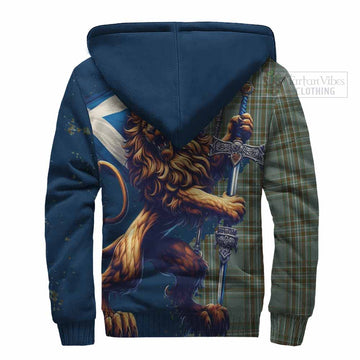 Kelly Tartan Family Crest Sherpa Hoodie with Scottish Majestic Lion