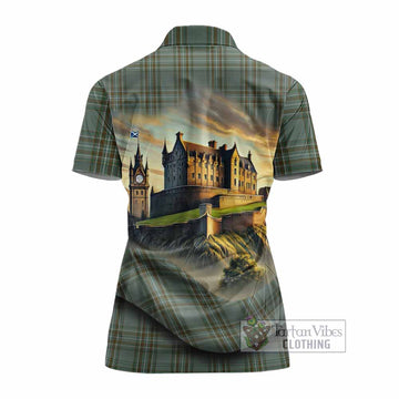 Kelly Tartan Family Crest Women's Polo Shirt with Scottish Ancient Castle Style - Tartan Vibes Clothing