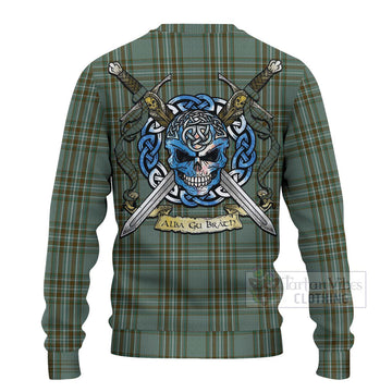 Kelly Tartan Ugly Sweater with Family Crest Celtic Skull Style