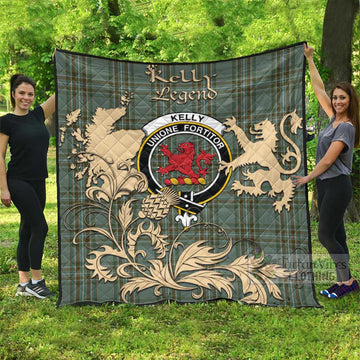 Kelly Tartan Quilt with Family Crest and Scottish Symbol Style