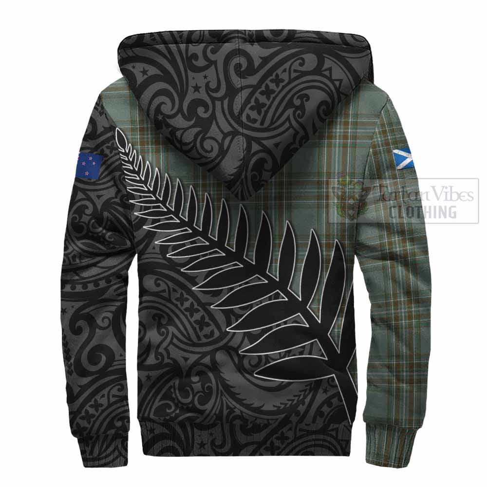 Tartan Vibes Clothing Kelly Crest Tartan Sherpa Hoodie with New Zealand Silver Fern Half Style