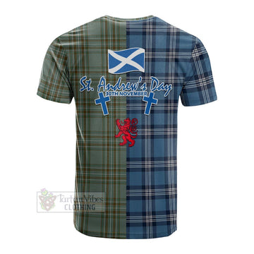 Kelly Tartan Cotton T-shirt Happy St. Andrew's Day Half Tartan Style - Tartan Vibes Clothing