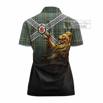 Kelly Crest Tartan Women's Polo Shirt with Golden Lion Emblem Celtic Style - Tartan Vibes Clothing